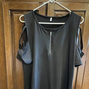 Black 2XL Cut out Sleeves with zipper front Shirt